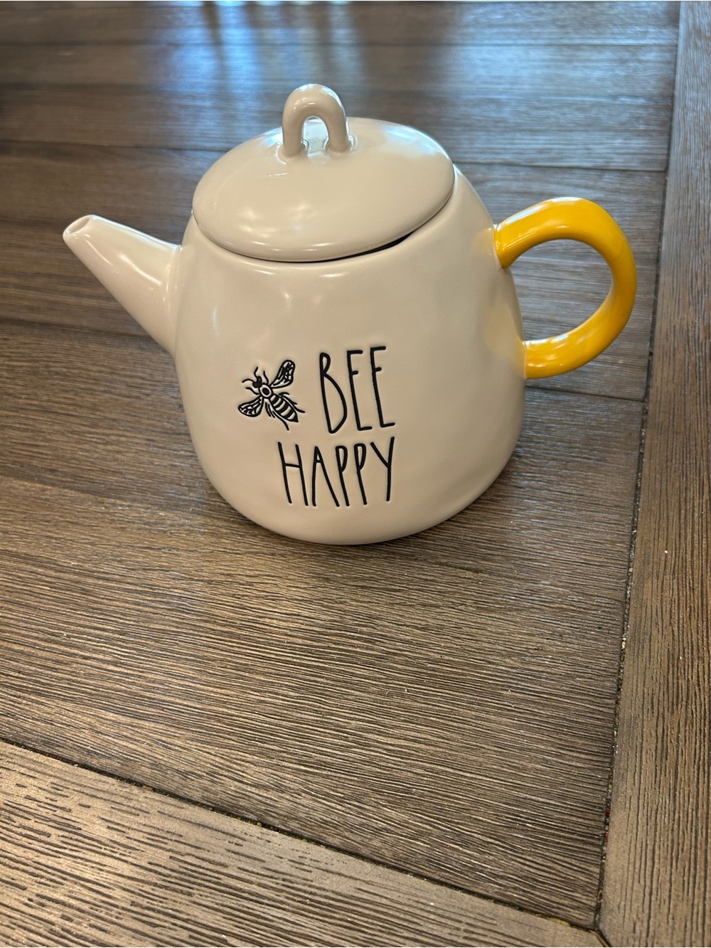 Rae Dun. Bee Happy Ceramic Teapot with Yellow Handle